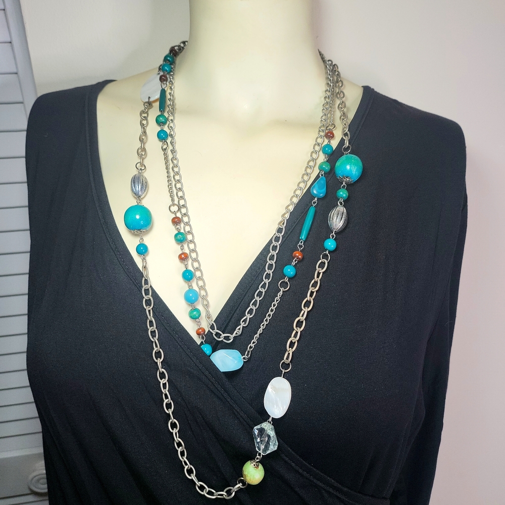3 Tears Turquoise and beaded with silver triming 16" ...on 14"